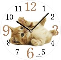 Dětské nástěnné hodiny skleněné s kočičkou Lowell 14843
