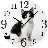 Nástěnné hodiny dětské s kočkou 14844 Lowell 14844 kulaté hodiny motiv kočička