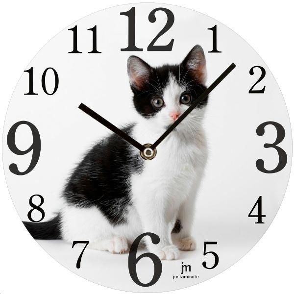 Nástěnné hodiny dětské s kočkou 14844 Lowell 14844 kulaté hodiny motiv kočička IHNED Lowell Italy