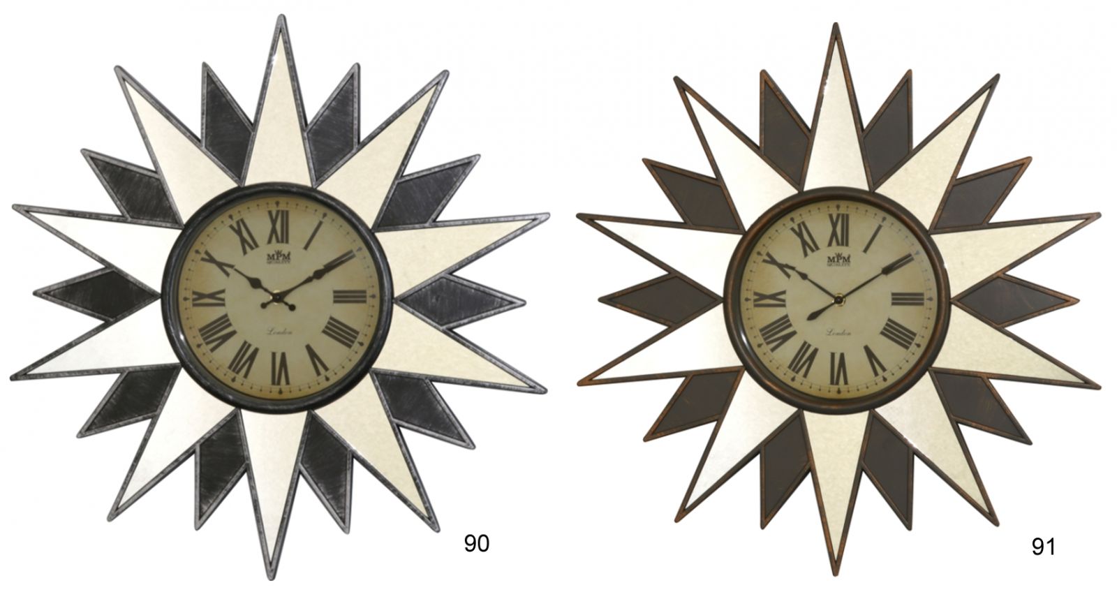 Zajímavé nástěnné hodiny s římskými číslicemi a zrcadly E01.3682 - E01.3682