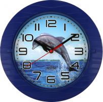 Nástěnné plastové hodiny s plynulým chodem a motivem delfína E01.3678 modrá plynulý chod SKLADEM