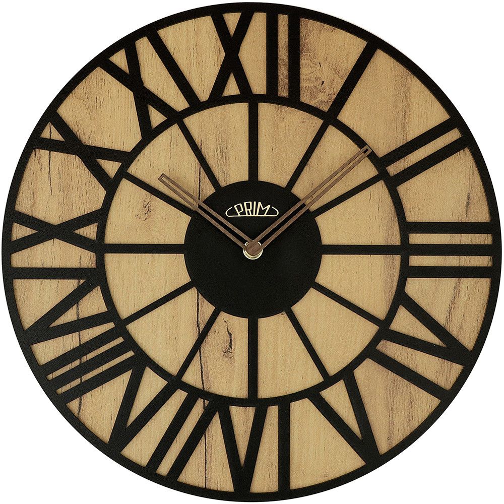 Nástěnné dřevěné hodiny PRIM Glamorous Rome v přírodních nebo v elegantních barevných variantách. Výrazným prvkem jsou římské číslice v 3D provedení. Varianta 5390 má ručku z kva PRIM Glamorous Rome - A