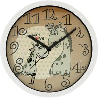 Bílohnědé dětské nástěnné hodiny s motivem žirafy v ciferníku E01.3090