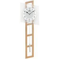 Designové dřevěné hodiny s kyvadlem a prvky minerálního skla E05.3187