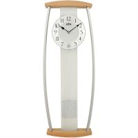 Moderní nástěnné hodiny s kyvadlem, s prvky dřeva a skla E07.3052