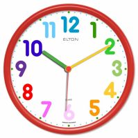 Dětské hodiny nástěnné kulaté plastové barevné s německým strojkem netikají, červená, modrá, zelená, žlutá, oranžová - dětské hodiny červená
