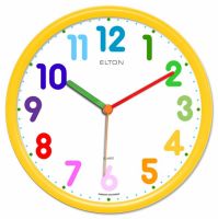 Dětské hodiny nástěnné kulaté plastové barevné s německým strojkem netikají, červená, modrá, zelená, žlutá, oranžová - dětské hodiny žlutá
