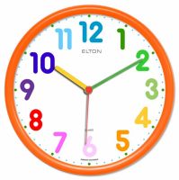 Dětské hodiny nástěnné kulaté plastové barevné s německým strojkem netikají, červená, modrá, zelená, žlutá, oranžová - dětské hodiny žlutá