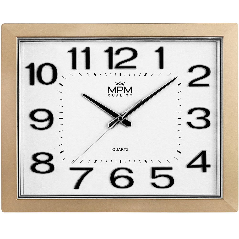 Klasické plastové nástěné hodiny MPM Convex hranatého tvaru a moderního vzhledu s vystouplými 3D číslicemi a plynulým chodem E01.4224 E01.4224.80