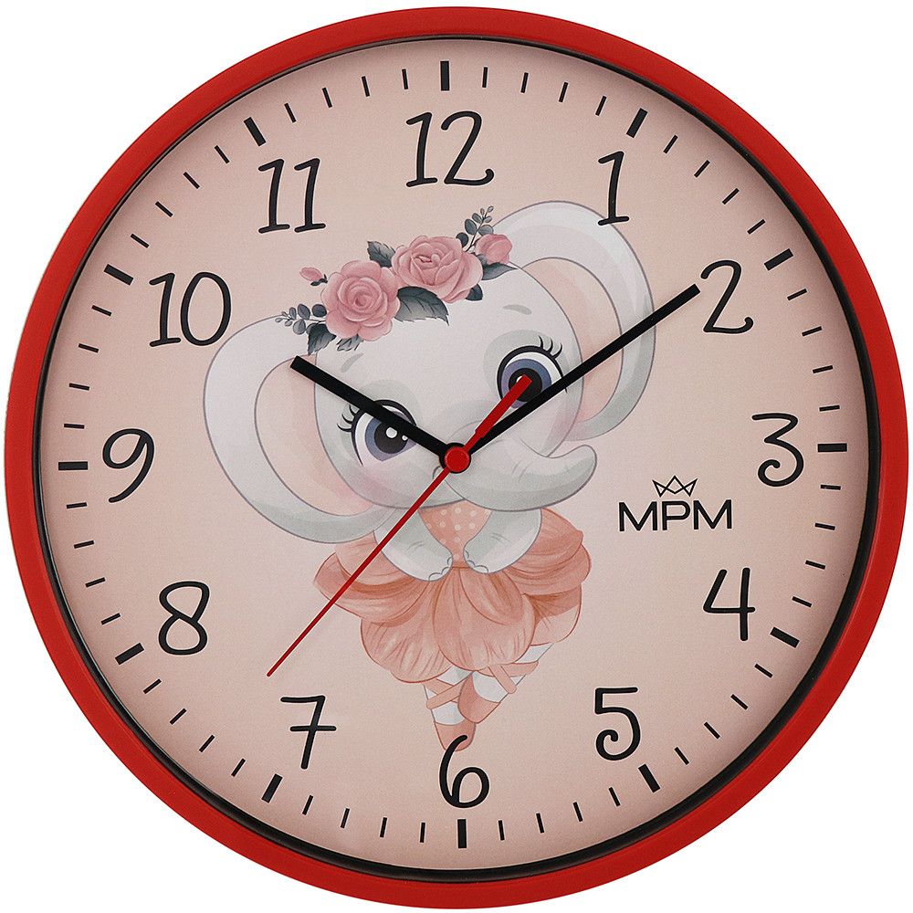 Pestrobarevné dětské nástěnné hodiny. Designováno a kompletováno v CZ. E01M.4268 MPM Slon