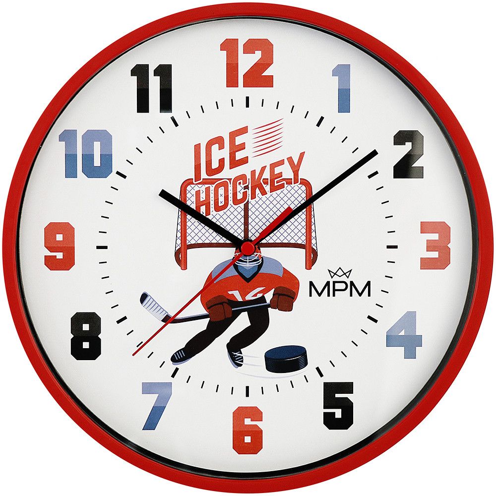 Pestrobarevné dětské nástěnné hodiny E01M.4270 MPM Hokej