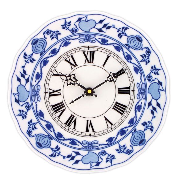 Nástěnné hodiny porcelán cibulák modrá a bílá na zeď
