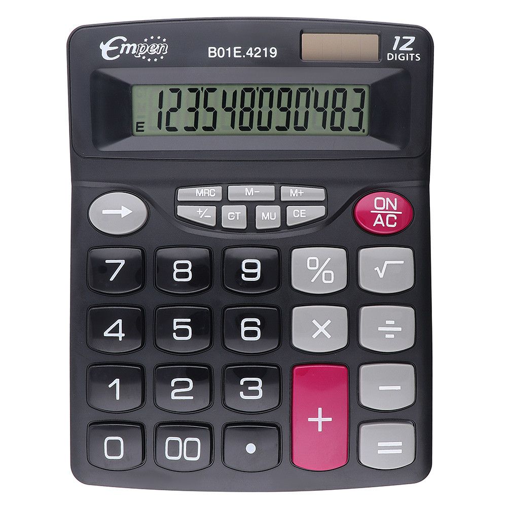 Stolní kalkulačka Jair se solárním i bateriovým napájením. Kalkulačka disponuje 1 řádkovým displejem pro zobrazení až 12 číslic a plastovými tlačítky. Samozřejmostí jsou základní