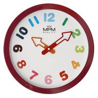 Dětské nástěnné hodiny MPM Arrow ve veselých pastelových barvách a s výraznými ručičkami ve tvaru barevných šipek. Hodiny jsou vyrobeny z plastového materiálu. Ručičky jsou od příp - MPM Arrow - růžové