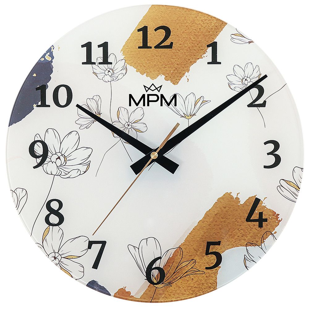 Stylové skleněné hodiny MPM Fiores s motivem jarních kvítků okouzlí Váš interiér a vnese do něj velice příjemnou atmosféru. Pečlivě propracované vzory květin dodávají hodinám osob - E09.4377