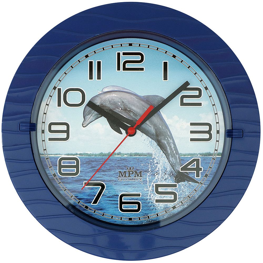 Nástěnné plastové hodiny s plynulým chodem a motivem delfína E01.3687 E01.3687