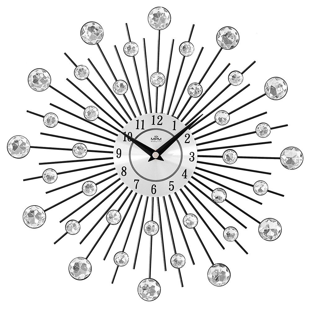 Nástěnné kovové hodiny paprskovitého vzhledu s designovými prvky připomínající drahé kameny E04.4282 MPM Reflecto