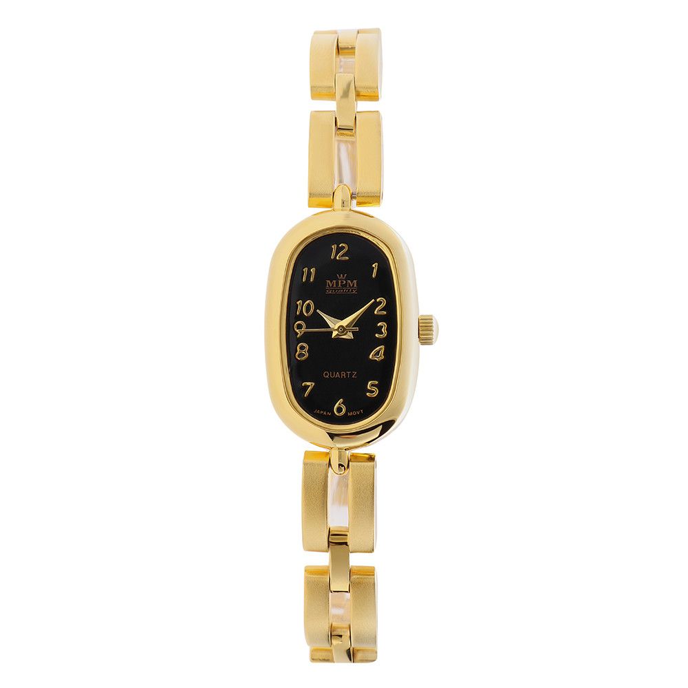 Dámské hodinky ze zlaté slitiny s černým ciferníkem a zlatými ručičkami W02M.10962 W02M.10962.A