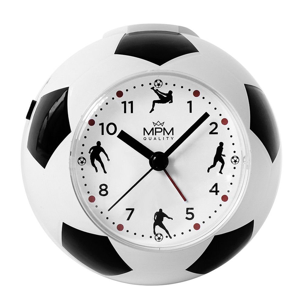 Budík ve tvaru fotbalového míče, s možností přepínání melodií zvonění C01.4371 - MPM dětský budík Kickoff Timekeeper