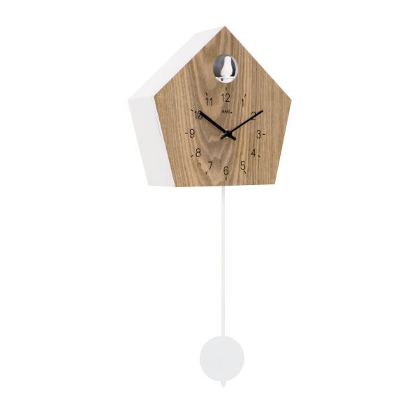 Kukačkové nástěnné hodiny dřevěné s kukačkou AMS 7399 hnědá bílá dub