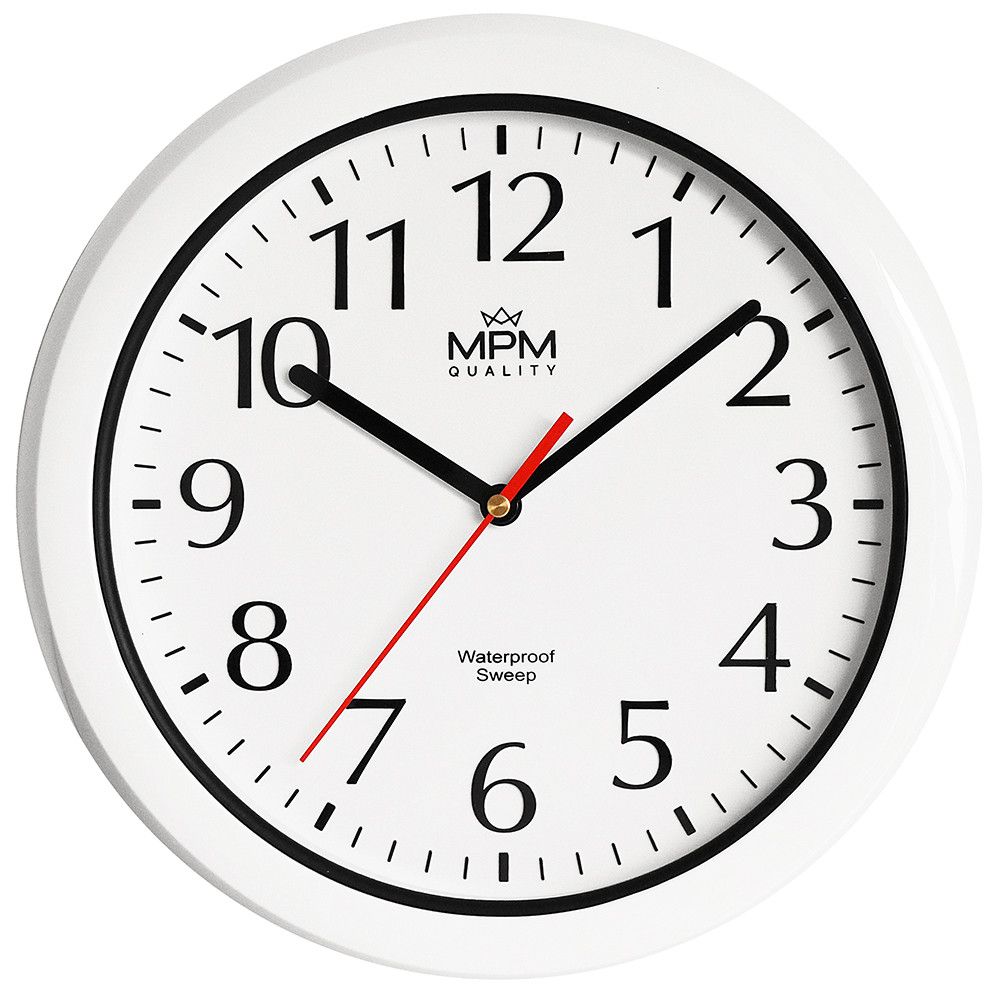 Speciální voděodolné nástěnné hodiny s minerálním sklem vhodné do koupelny nebo venkovního prostředí E01.2535 Koupelnové hodiny MPM Santha - stříbrné