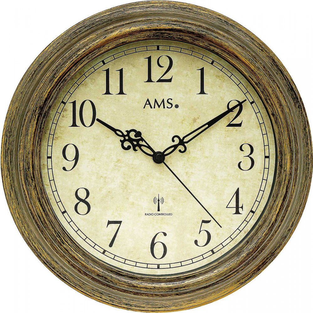Nástěnné hodiny ANTIK rádiem řízené AMS 5575 kulatá hnědá