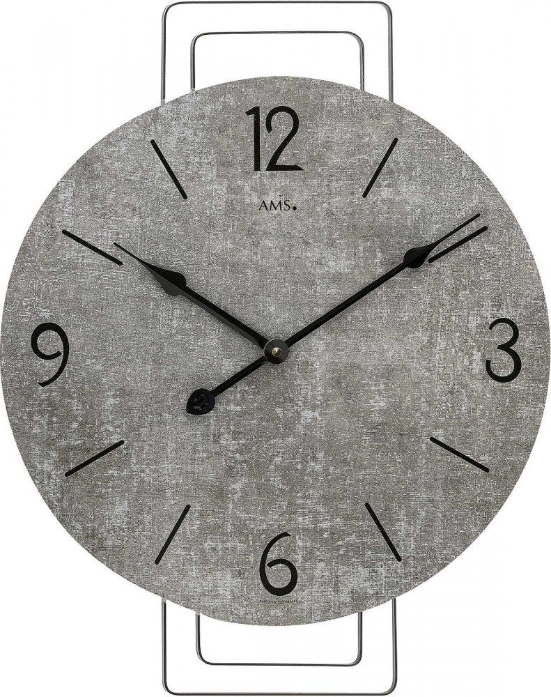 Nástěnné hodiny kulaté AMS 9688 design beton šedá
