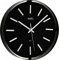 Nástěnné hodiny rádiem řízené AMS kulaté černé