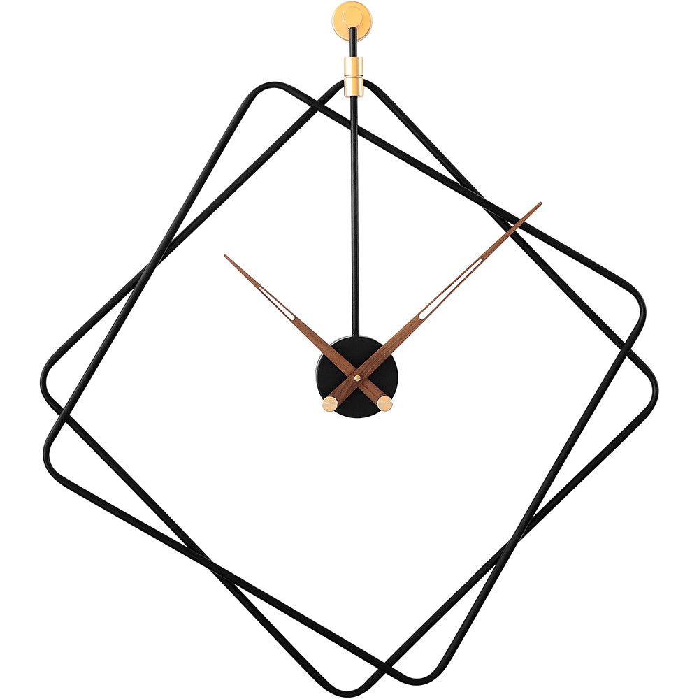 Moderní nástěnné kovové hodiny o průměru 60 cm pro příznivce minimalismu. Netradiční vzhled sestávající ze dvou svařených kosočtverců doplňují hnědé dřevěné ručičky, vyroben MPM Frames