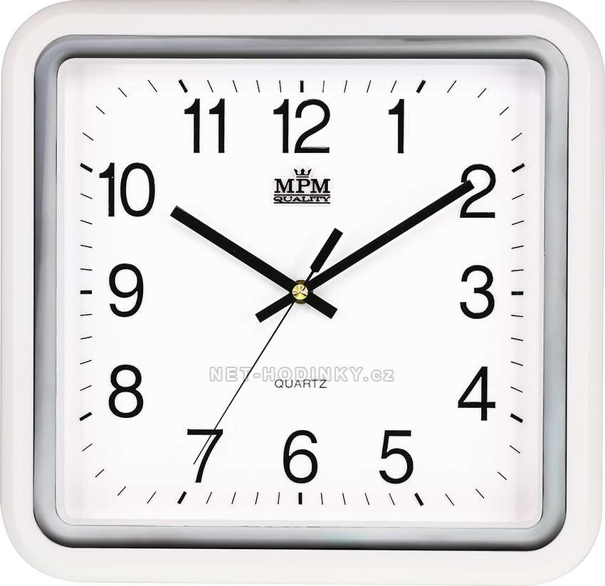 MPM Quality Plastové hodiny čtverec E01.2928.S, čtvercové, hranaté hodiny na zeď E01.2928.00.SW bílá