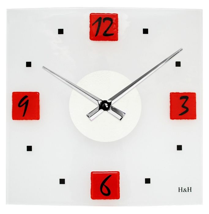 Moderní skleněné nástěnné hodiny na zeď čtvercové designové hodiny žlutá H&H