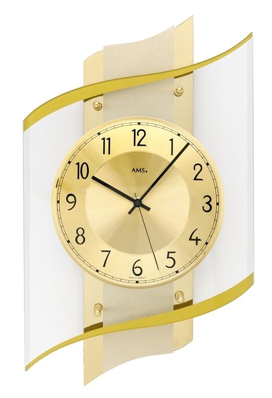 Designové nástěnné hodiny ams 5515 rádiem řízené barva mosaz