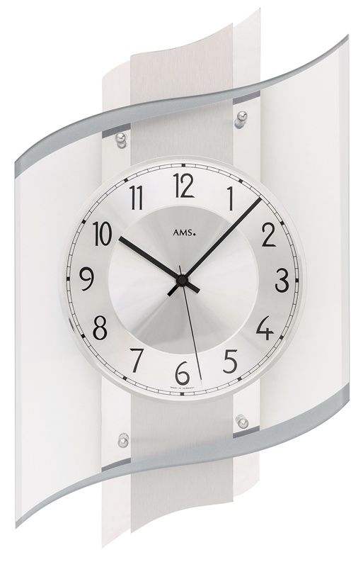 Designové nástěnné hodiny ams 5516 rádiem řízené hliník stříbrná barva