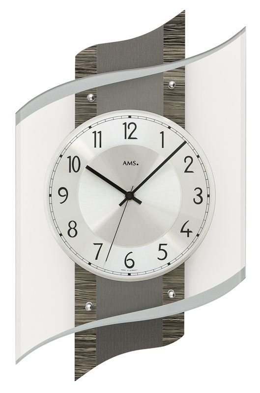 Designové nástěnné hodiny ams 5519 rádiem řízené dekor dřevo/hliník