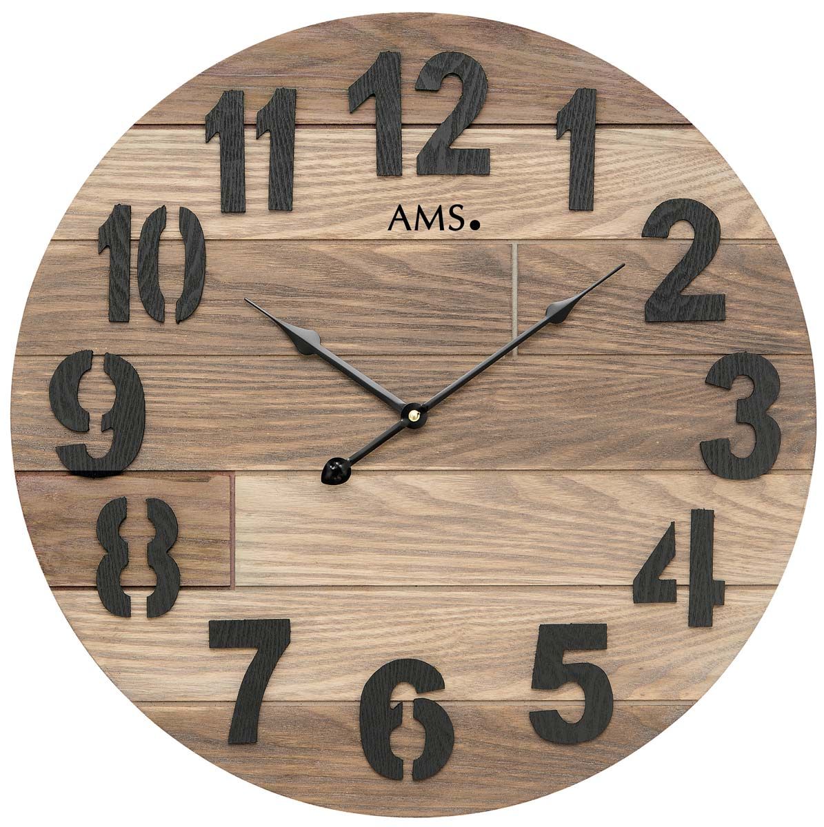 Designové nástěnné kulaté dřevěné hodiny ams 9569 hnědá