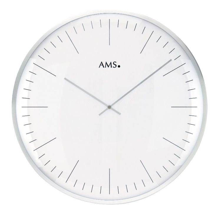 Nástěnné hodiny kulaté velké kovové ams 9540, stříbrná metalická
