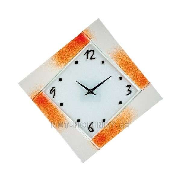Skleněné nástěnné hodiny na zeď - 1177.3 oranžová H&H