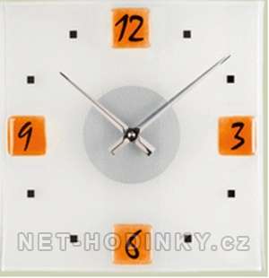 Moderní skleněné nástěnné hodiny na zeď čtvercové designové hodiny žlutá - oranžové hodiny H&H