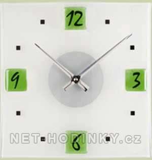 Moderní skleněné nástěnné hodiny na zeď čtvercové designové hodiny žlutá - zelené hodiny H&H