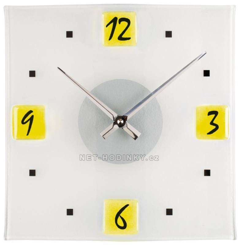 Moderní skleněné nástěnné hodiny na zeď čtvercové designové hodiny žlutá - žluté hodiny H&H