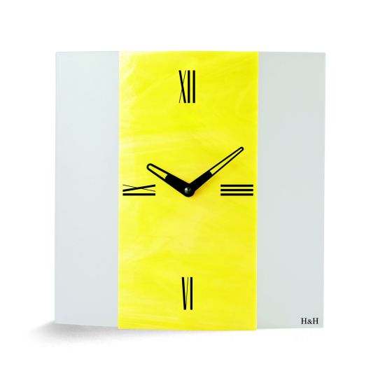 H&H Nástěnné hodiny skleněné čtverec 1035 žlutá
