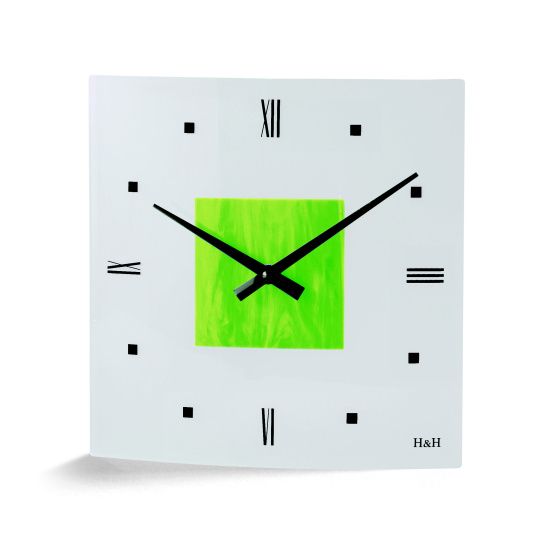 H&H Nástěnné hodiny skleněné čtverec oranžová IHNED H&H 1021 zelená